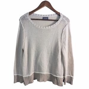Wooden Ships Coastal Beachy Tan Colorblock Knit Pullover Sweater S/M